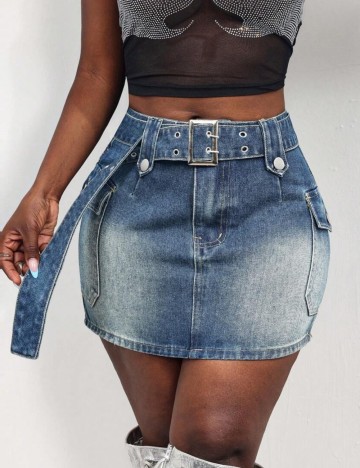 Fustă de blugi Shein Curve+, albastru