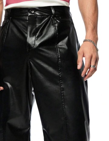 Pantaloni imitație din piele Shein Forever 21, negru