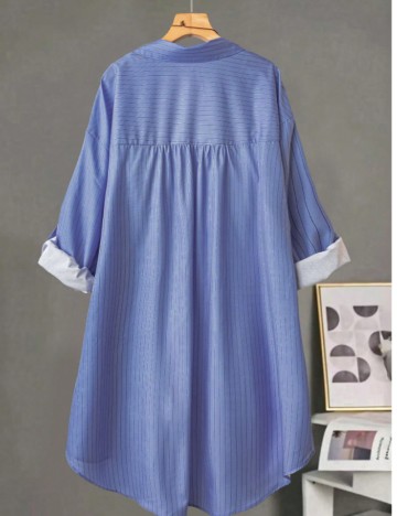 Cămașă lungă Shein Curve+, albastru