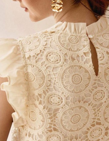 Cămașă cu m&acirc;necă scurtă Shein MOTF, crem