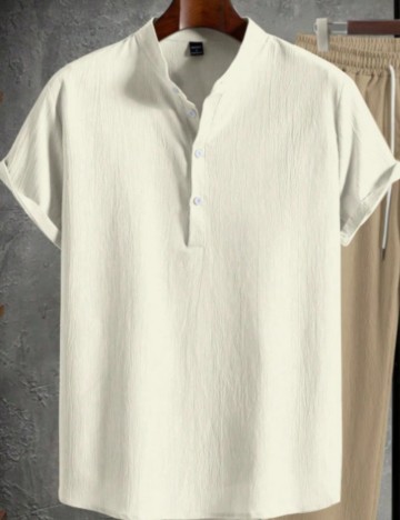 Cămașă cu m&acirc;necă scurtă Shein, crem