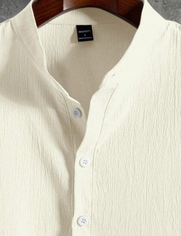 Cămașă cu m&acirc;necă scurtă Shein, crem