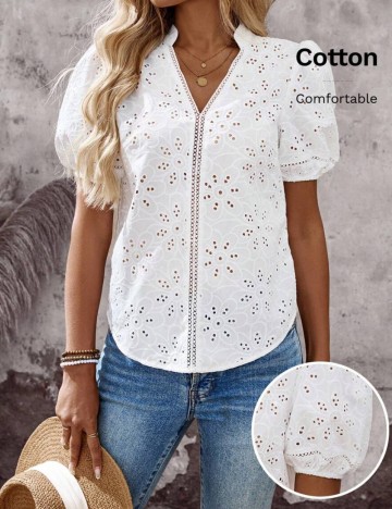 Cămașă cu m&acirc;necă scurtă Shein, alb