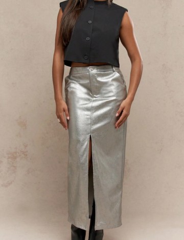Fustă midi Shein Missguided, argintiu