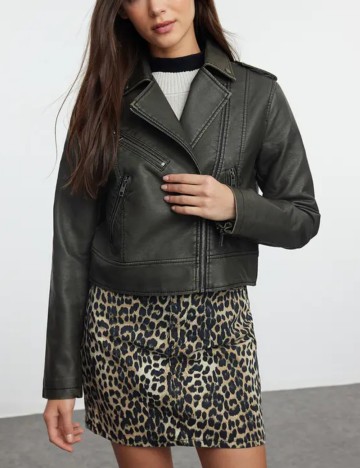 Jachetă imitație de piele TRENDYOL, kaki