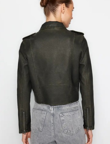 Jachetă imitație de piele TRENDYOL, kaki