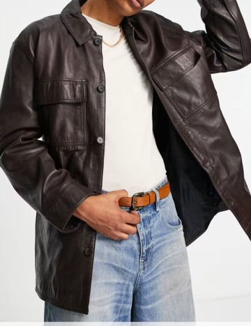 Geacă de piele ASOS, maro