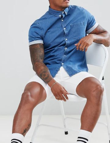 Cămașă cu m&acirc;necă scurtă ASOS, albastru