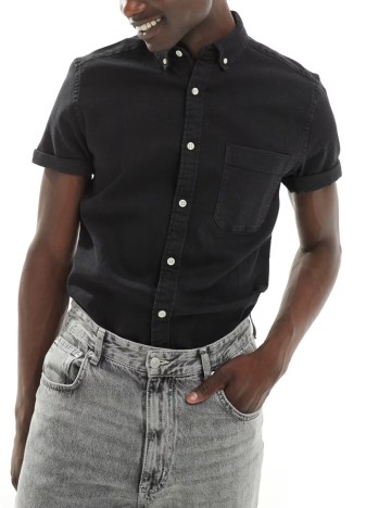 Cămașă cu m&acirc;necă scurtă ASOS, negru