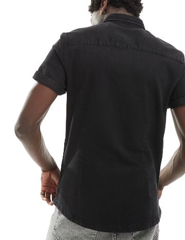 Cămașă cu m&acirc;necă scurtă ASOS, negru
