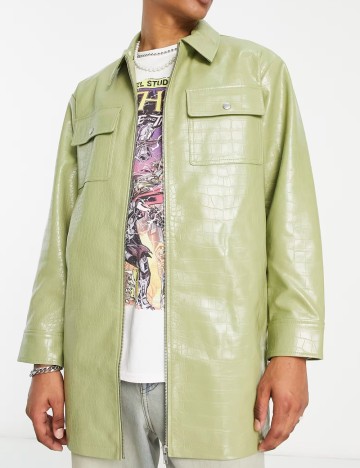 Jachetă imitație de piele ASOS, verde