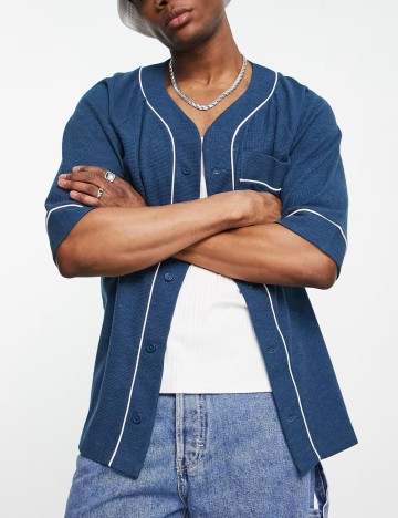 Cămașă cu m&acirc;necă scurtă ASOS, albastru