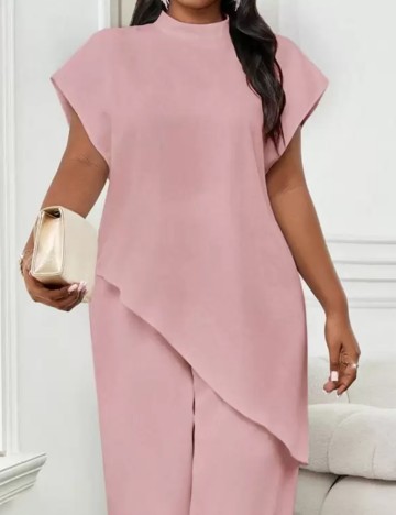 Cămașă cu m&acirc;necă scurtă Shein Curve+, roz