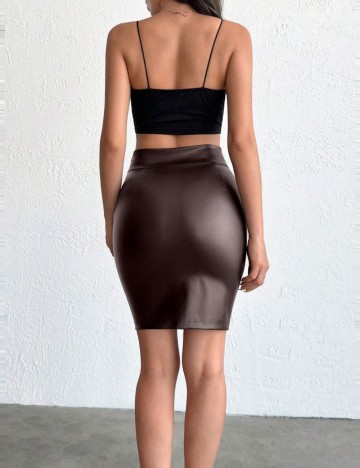 Fustă Imitație Piele Shein, maro