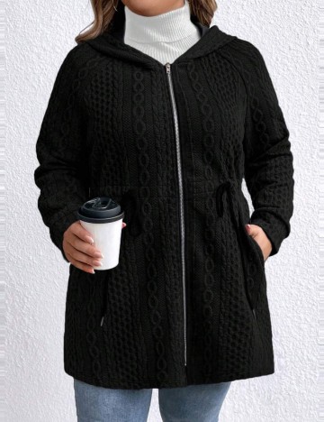 Hanorac Cu Fermoar Shein Curve+, negru