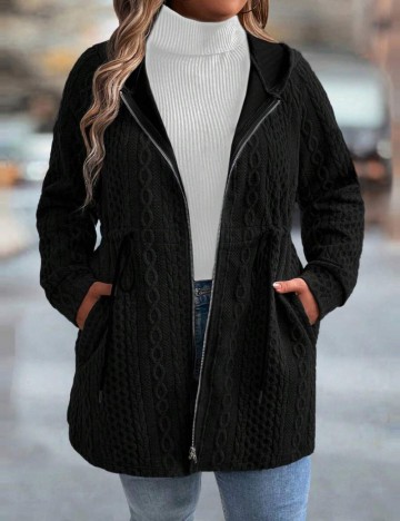 Hanorac Cu Fermoar Shein Curve+, negru