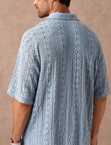 Cămașă cu m&acirc;necă scurtă Shein, albastru