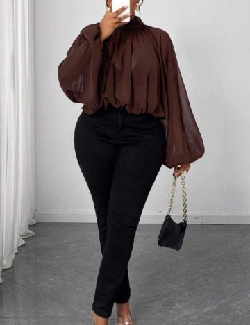 Cămașă Shein Curve+, maro