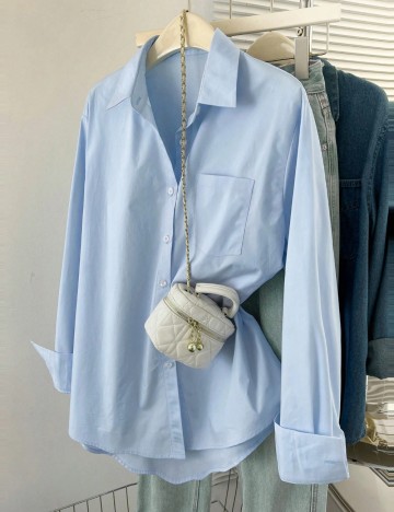 Cămașă Shein Curve+, albastru