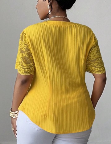 Cămașă cu m&acirc;necă scurtă Shein Curve+, galben