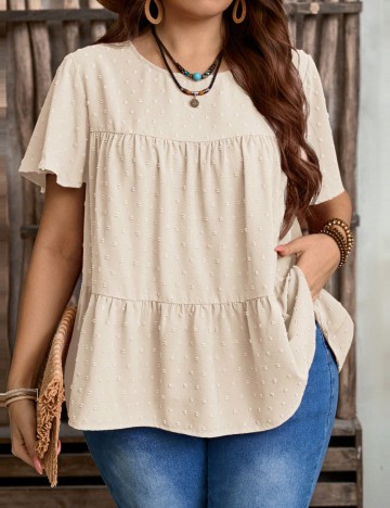 Cămașă cu m&acirc;necă scurtă Shein Curve+, bej