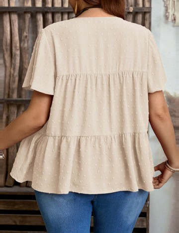 Cămașă cu m&acirc;necă scurtă Shein Curve+, bej