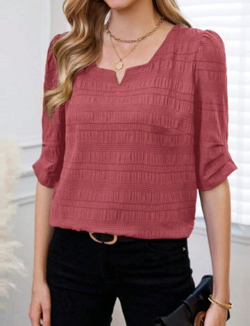 Cămașă cu m&acirc;necă scurtă Shein, roz