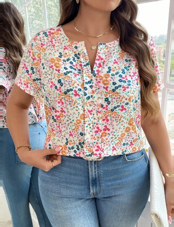 Cămașă cu m&acirc;necă scurtă Shein Curve+, alb