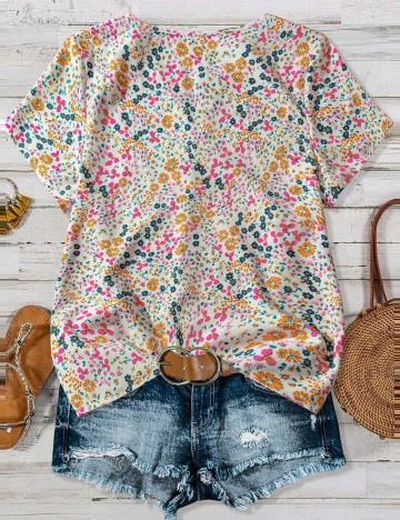 Cămașă cu m&acirc;necă scurtă Shein Curve+, alb