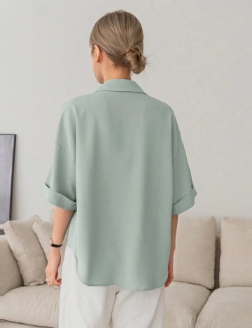 Cămașă cu m&acirc;necă scurtă Shein, verde