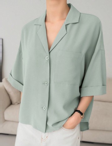 Cămașă cu m&acirc;necă scurtă Shein, verde