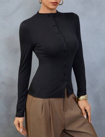 Bluză cu nasturi Shein, negru