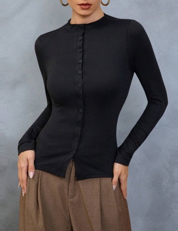 Bluză cu nasturi Shein, negru