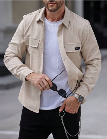 Cămașă Shein MANFINITY, bej