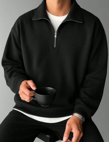 Bluză cu fermoar Shein MANFINITY, negru