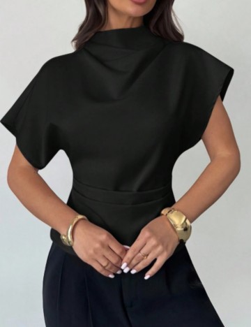 Cămașă cu m&acirc;necă scurtă Shein, negru