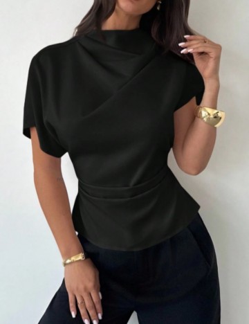 Cămașă cu m&acirc;necă scurtă Shein, negru