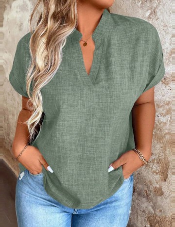 Cămașă cu m&acirc;necă scurtă Shein Curve+, verde