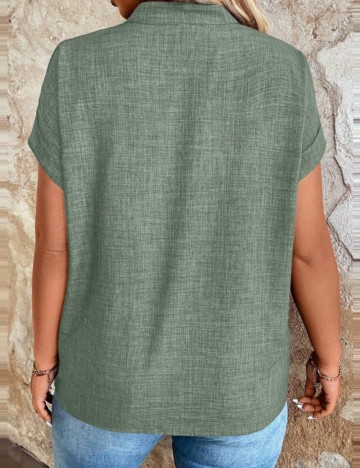 Cămașă cu m&acirc;necă scurtă Shein Curve+, verde