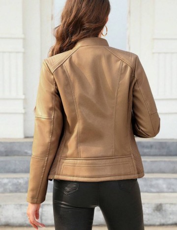 Jachetă imitație de piele Shein, maro