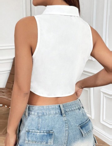 Cămașă cu m&acirc;necă scurtă Shein, alb