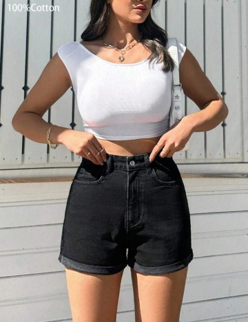 Pantaloni scurți de blugi Shein, negru