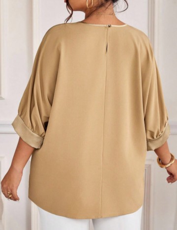 Cămașă cu m&acirc;necă scurtă Shein Curve+, bej