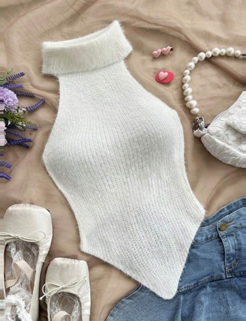 Pulover cu m&acirc;necă scurtă Shein, alb