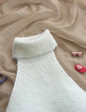 Pulover cu m&acirc;necă scurtă Shein, alb