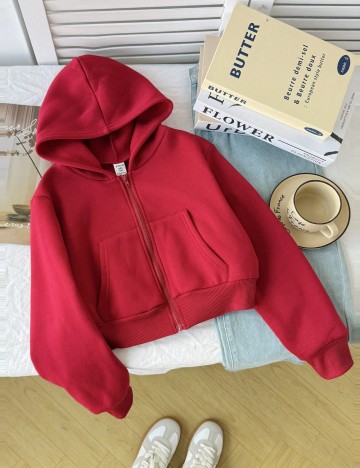 Hanorac Cu Fermoar Shein, vișiniu