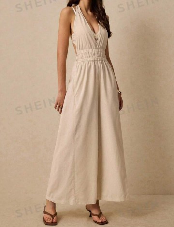 Salopetă lungă Shein Po&eacute;selle, bej