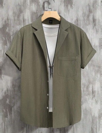 Cămașă cu m&acirc;necă scurtă Shein MANFINITY, verde