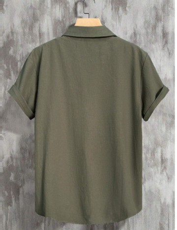 Cămașă cu m&acirc;necă scurtă Shein MANFINITY, verde