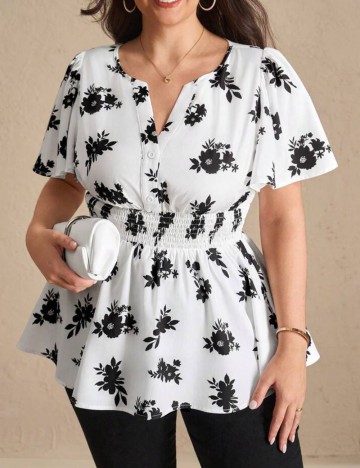 Cămașă cu m&acirc;necă scurtă Shein Curve+, mix culori